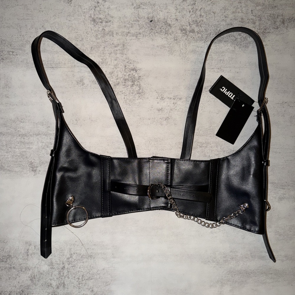 NEW Hot Topic Women's Under Bust Harness Corset Black Size S Faux Leather